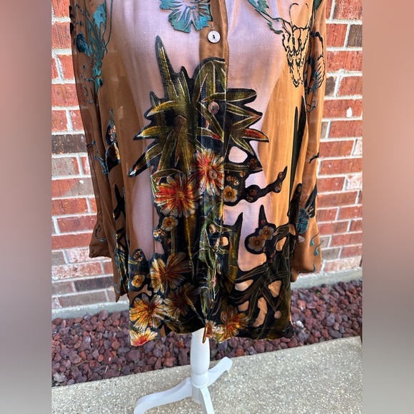 Citron Santa Monica Silk and Velvet Sheer Butterfly Floral Kimono Blouse 2X - Picture 4 of 13